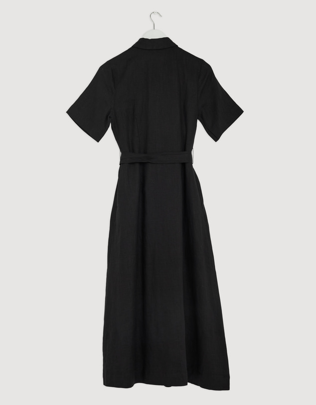 Revibe - Repaired AERE Orien Tuck Waist Linen Shirt Dress - AU 8