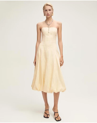 M.N.G - Alberta Linen Dress With Puffed Hem