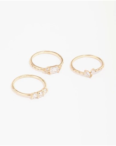 Lovisa - Gold Plated Dainty Rectangle Ring Pack