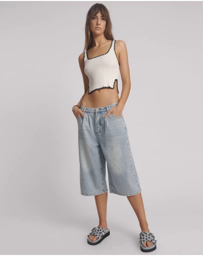 ONE TEASPOON - Beastie Low Waist Wide Leg Denim Jorts - Soft Blue