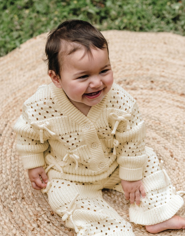 Kynd Baby - Knit Bow Cardigan in Ivory