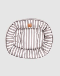 Mog & Bone - 4 Seasons Reversible Circular Dog Bed - Latte Hamptons Stripe Print