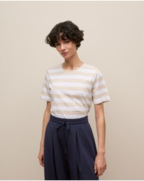 Trenery - Mercerised Cotton Stripe T-shirt in Stone