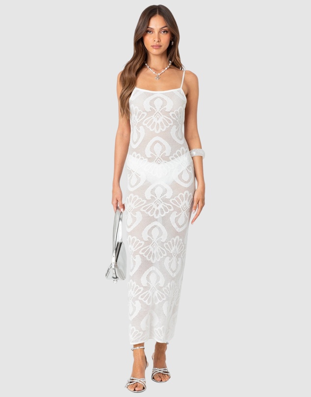 EDIKTED - Embroidered Backless Sheer Knit Maxi Dress
