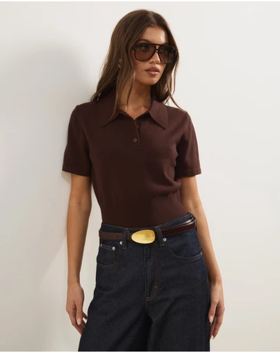 Atmos&Here - Cassie Knitted Fitted Waist Polo Top