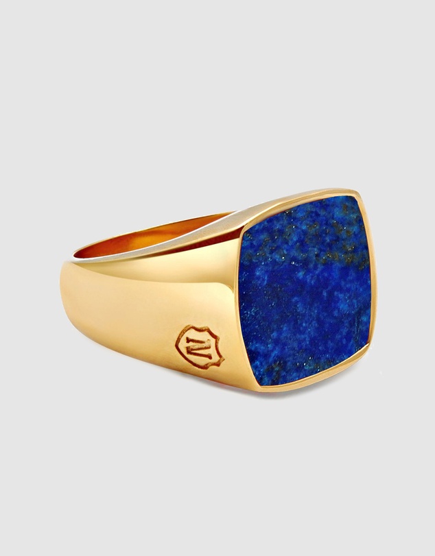 Nialaya Jewellery - Gold Signet Ring with Blue Lapis