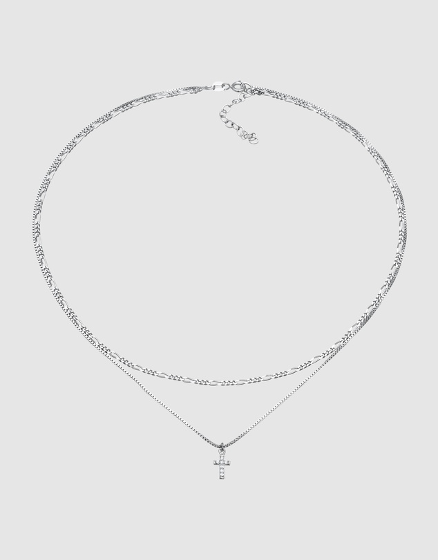 Elli Jewelry - Filigree Cross Zirconia Layer Necklace in 925 Silver