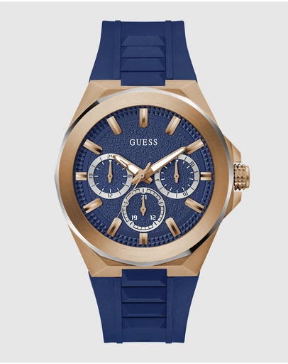 GUESS - GUESS Dashboard Rose Gold-Tone Case Blue Silicoen Strap