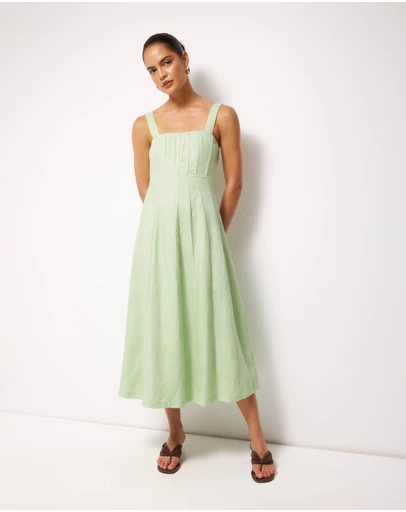 AERE - Pasey Linen Seamed Detail Midi Dress