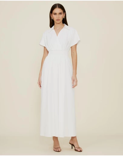 The Fated - Shirred Drop Waist Collared Dress