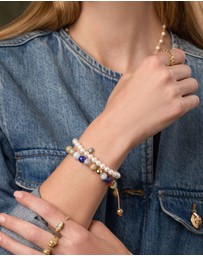 Nialaya Jewellery - Women's Beaded Bracelet with Aquamarine, Blue Lapis, Opal, and Botswana Agate