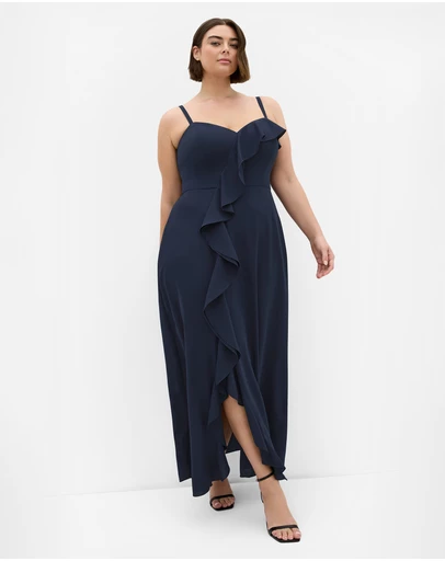 City Chic - Plus size Catalina Ruffle Maxi Dress - navy
