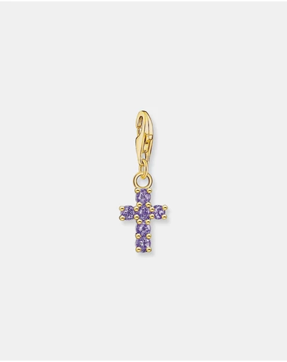 THOMAS SABO - Gold Cross Charm Pendant with Amethyst-Coloured Stones
