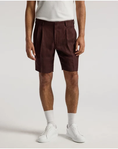 Calibre - Tailored Twill Linen Blend Shorts Bourbon