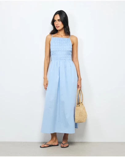 AERE - Mireya Cotton Shirred Midi Dress