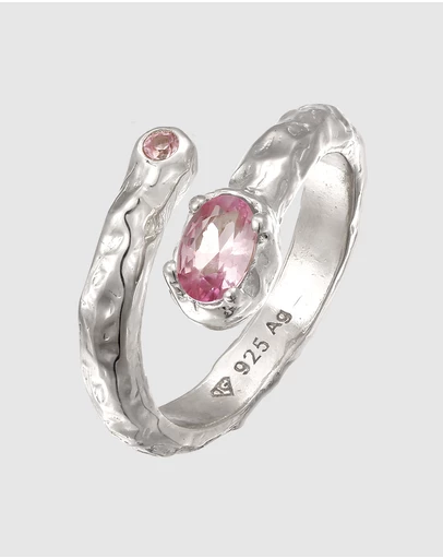Haze & Glory - ICONIC EXCLUSIVE - Ring Oval Synthetic Sapphire with Pink Gems 925 Sterling Silver