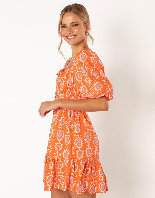 Petal & Pup - Carmen Off Shoulder Mini Dress - Orange Print