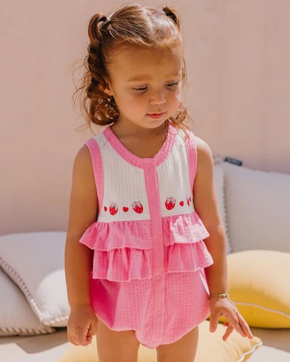 Huxbaby - Berry Sweet Seersucker Romper - Babies