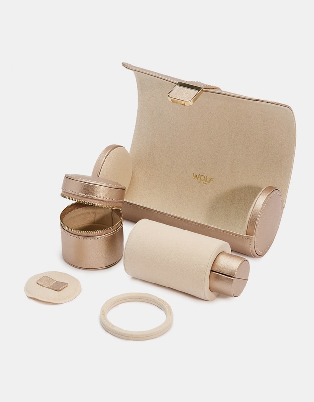 Wolf - Wolf Palermo Double Watch Roll+Pouch Rose Gold