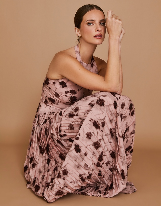 Six Stories - Floral Halter Neck Pleated Ruffle Maxi Dress