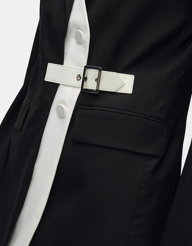 Karl Lagerfeld - Belted Contrast Lapel Blazer