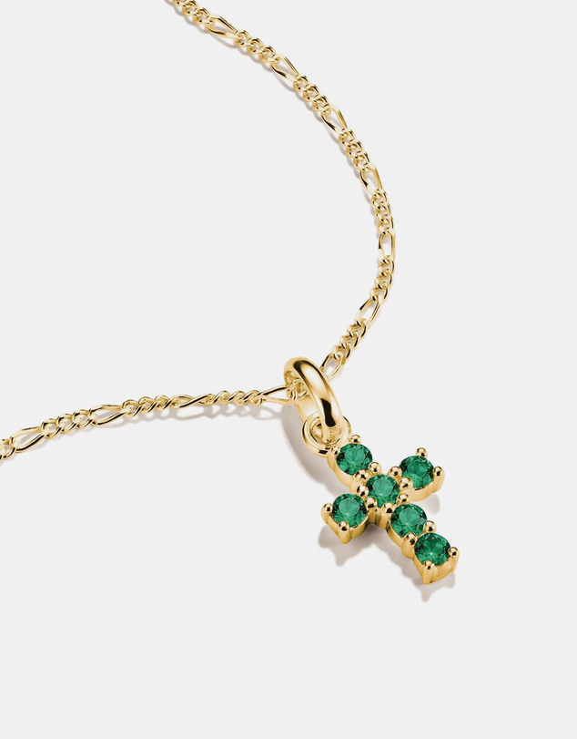 THOMAS SABO - Gold-Plated Cross Charm with Green Nano Crystal