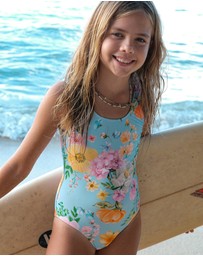 Poolside Paradiso - Girls Leilani Scoop One Piece - Sky