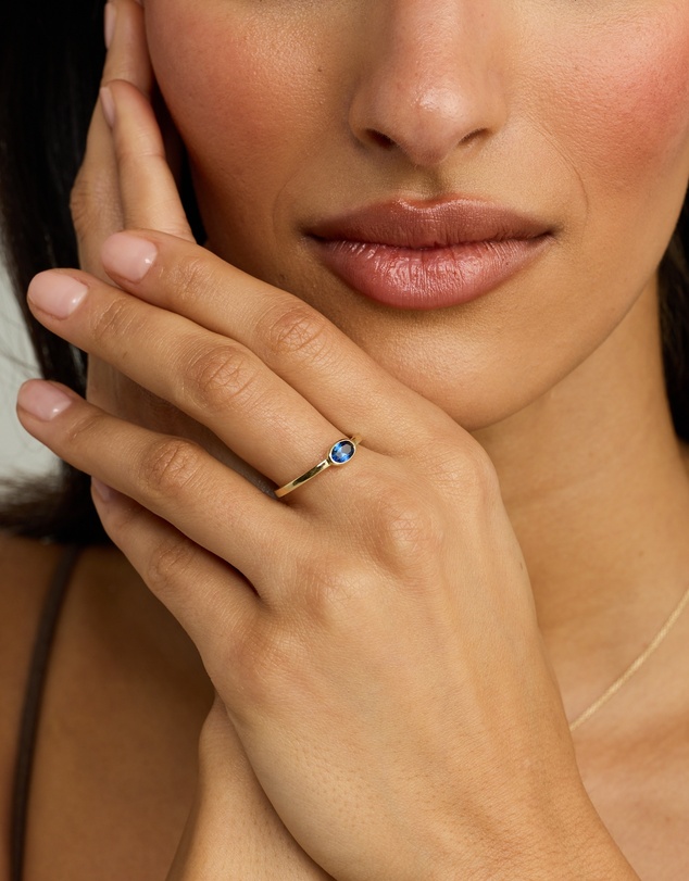 Michael Hill - Oval Blue Created Sapphire East-to-West Set Bezel Ring in 10kt Yellow Gold