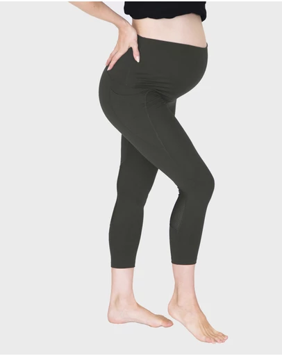 Angel Maternity - Maternity Workout 3/4 Length Legging - Khaki Green