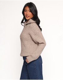 Petal & Pup - Anais Quarter Zip Knit Sweater - Beige