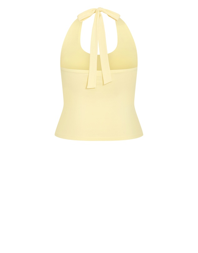 City Chic - Plus size Halter Neck Tie Top - lemon