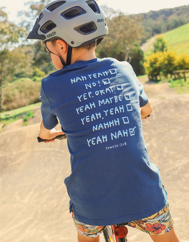 Skwosh - Yeah Nah Boys Back Print Tee in Navy