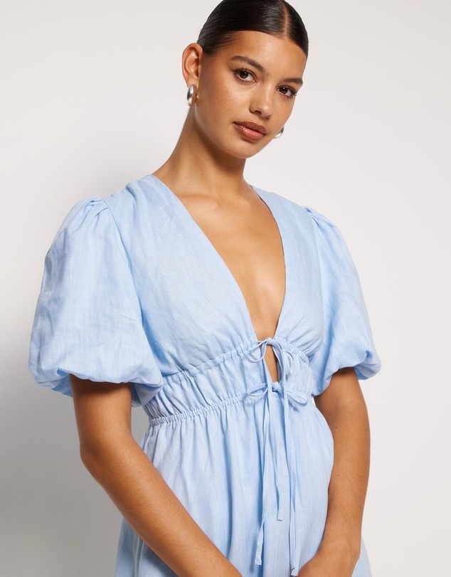 AERE - Aster Tie Front Linen Midi Dress