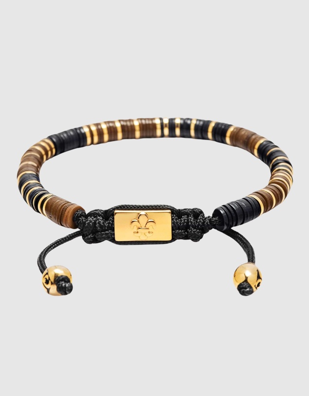 Nialaya Jewellery - Men's Beaded Bracelet with Black, Brown and Gold Disc Beads