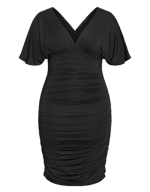 City Chic - Plus size Tilly Ruched Mini Dress - black
