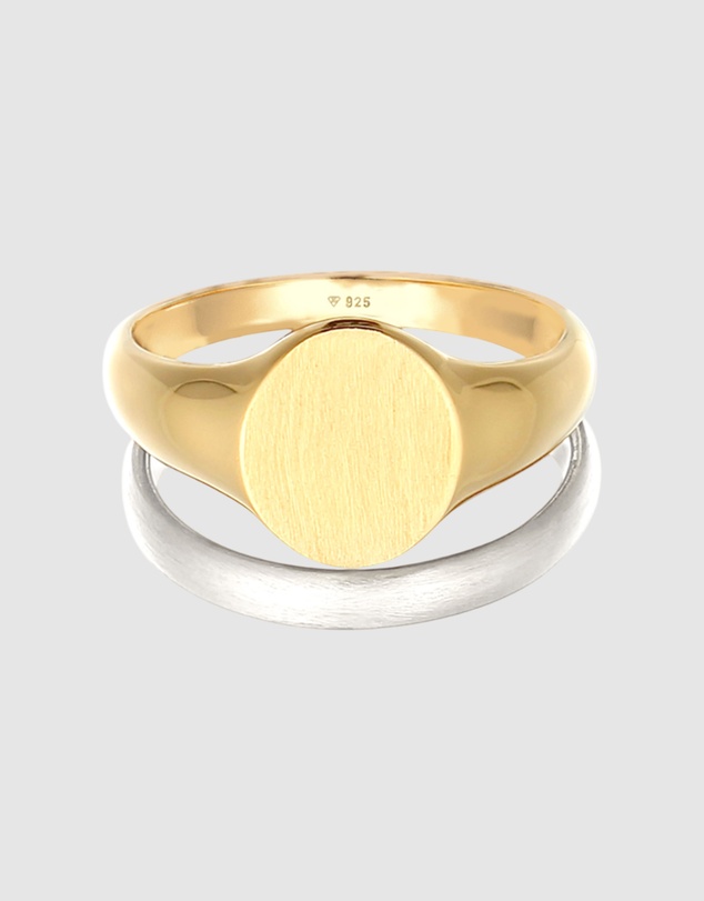 Kuzzoi - ICONIC EXCLUSIVE - Classic Band and Signet Ring Set in 925 Sterling Silver