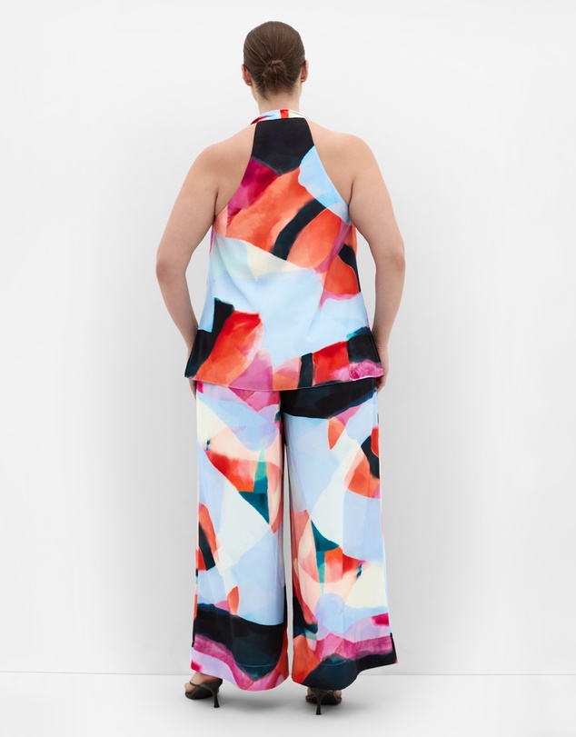 City Chic - Plus size Shania Aspect Print Wide Leg Pant - sky blue