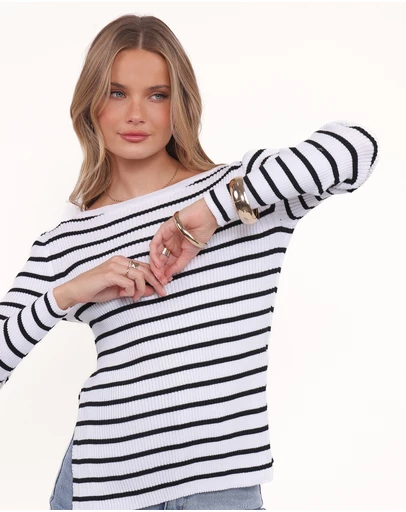 Petal & Pup - Alvina Knit Top - White Black Stripe