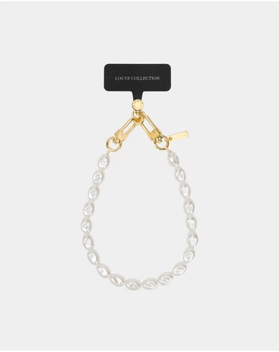 LOUVE COLLECTION - Universal Phone Strap Connector (Black) + Pearl Wristlet
