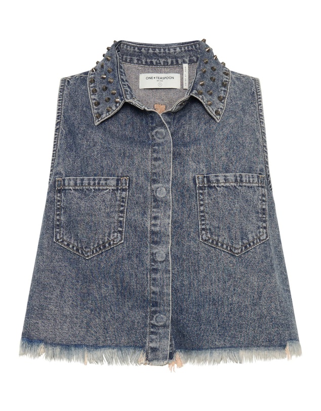 ONE TEASPOON - Dirty Blue Studded Braxton Top