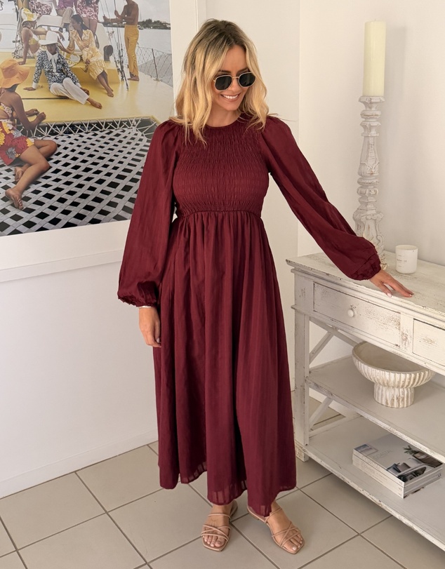 Esther & Co - Iolana Dress - Wine Long Sleeve