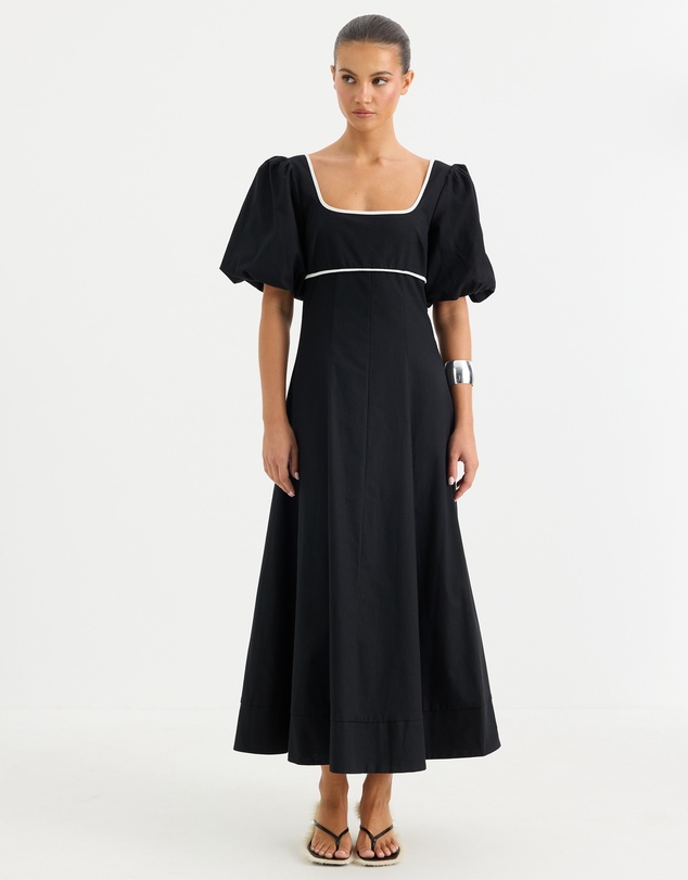Calli - Maxime Contrast Bind Puff Sleeve Midi Dress
