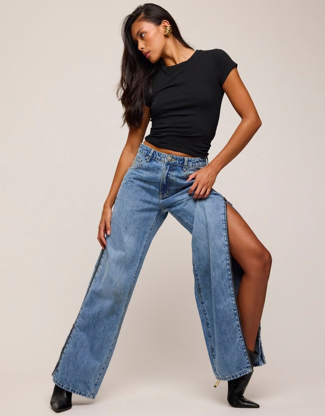 ONE TEASPOON - Low Riders Low Waist Wide Leg Zipped Denim Jeans - Pretty Blue