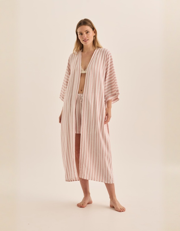Gingerlilly - Sunny Pink Stripe Linen Robe