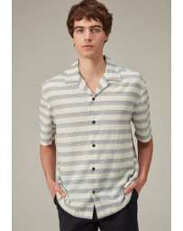 NEXT - Textured Stripe Short Sleeve Shirt With Cuban Collar