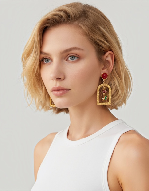 Mossée - Rosalie Vintage Brass Rose Earrings