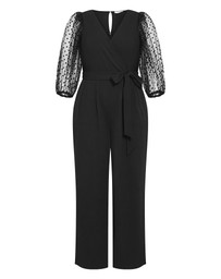 City Chic - Plus size Asher Spot Mesh Sleeve Jumpsuit - black