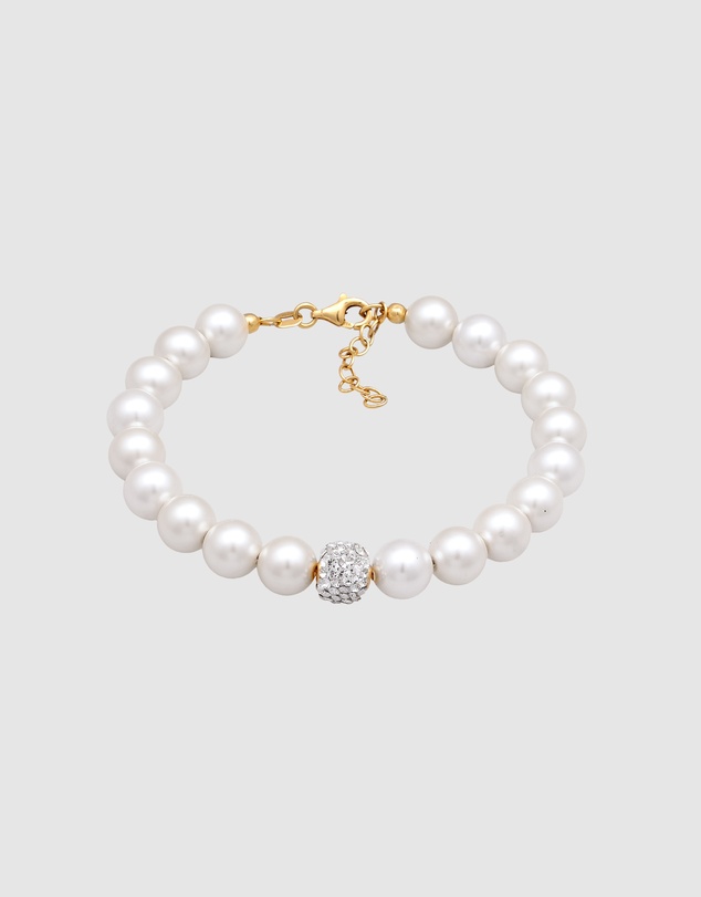 Elli Jewelry - Bracelet with Pearls Ball Synthetic Pearl 925 Sterling Silver Gold-plated