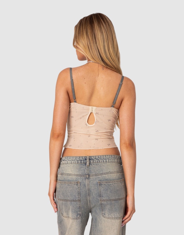 EDIKTED - Nicola Sheer Mesh Printed Bra Top