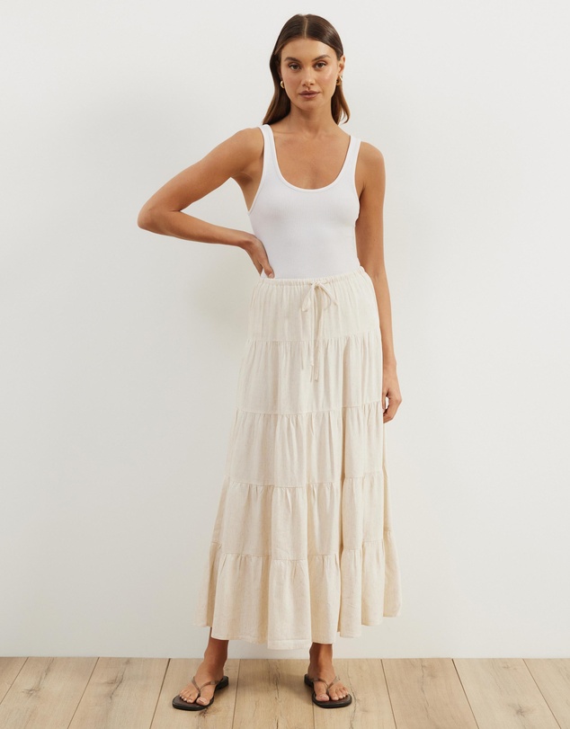 Atmos&Here - Elenora Linen Blend Tier Maxi Skirt